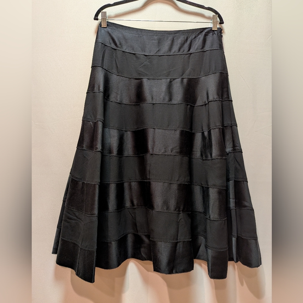 Black A-Line Tiered Satin Skirt